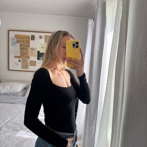 Reformation Black Long Sleeve Bodysuit